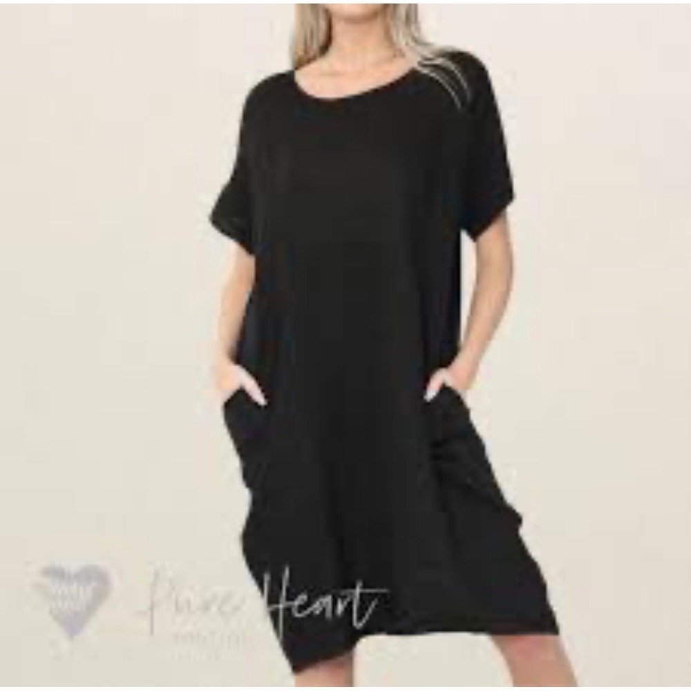 Lia Bella Made in Italy Black Linen Pocket Tunic Dress One Size Oversized NWT